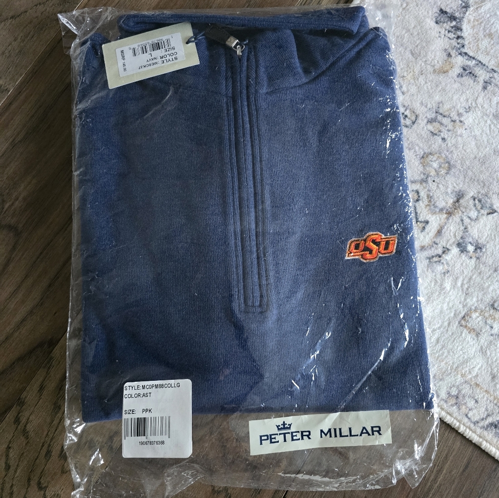 π PETER MILLAR OSU Oklahoma State University Quarter Zip Pullover Sweater - Picture 3 of 10